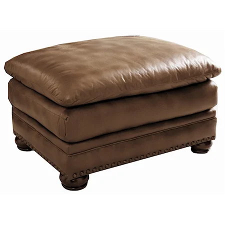 Quick Ship Leather Ottoman with Bun Wood Feet